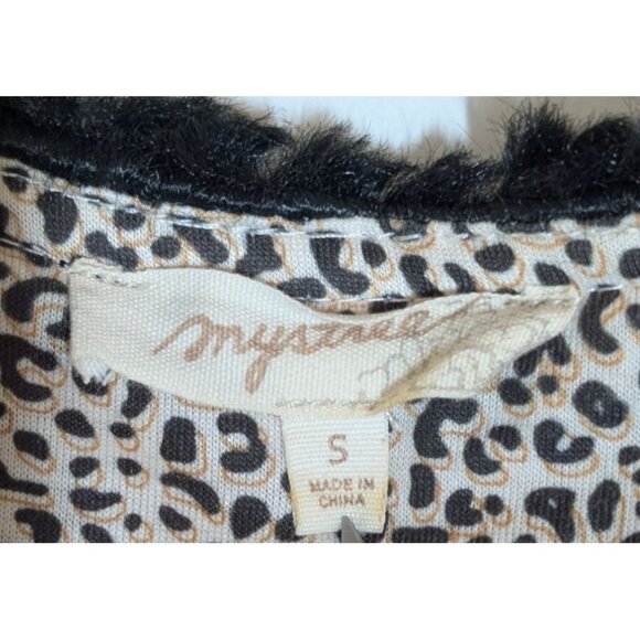 Mystree Faux Fur Vest Leopard Open Front Black Womens Small - Picture 3 of 7